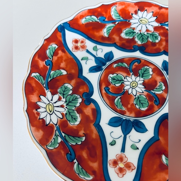 Vintage Set of 6 Takahashi San Francisco Plates  Hand Painted Daisy Rust Navy - Picture 6 of 7